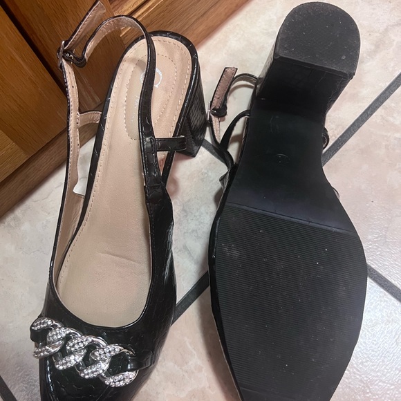 Cato Comfort Black Crocodile Slingback 3 inch Heels 10 M Shoes - Picture 3 of 9
